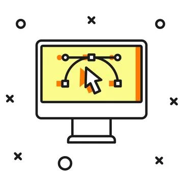 Filled outline Computer display with vector design program icon isolated on.. 스톡 일러스트