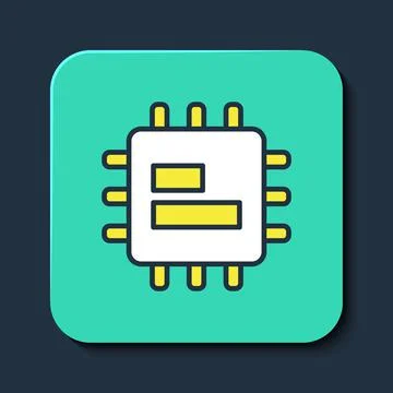 Filled outline Computer processor with microcircuits CPU icon isolated on blue Stock Illustration