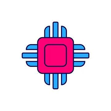 Filled outline Computer processor with microcircuits CPU icon isolated on whi Illustrazione stock