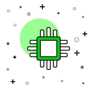 Filled outline Computer processor with microcircuits CPU icon isolated on white Illustrazione stock