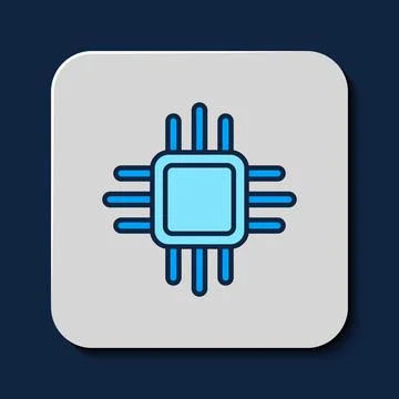 Filled outline Computer processor with microcircuits CPU icon isolated on blue イラスト素材