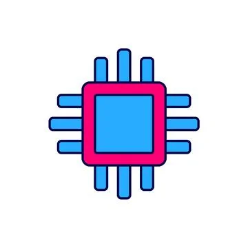 Filled outline Computer processor with microcircuits CPU icon isolated on white Illustrazione stock