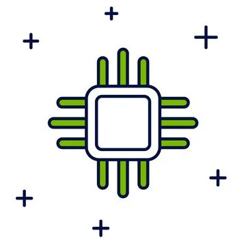 Filled outline Computer processor with microcircuits CPU icon isolated on whi Stock Illustration