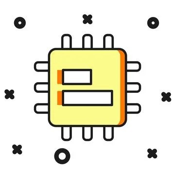 Filled outline Computer processor with microcircuits CPU icon isolated on w.. イラスト素材