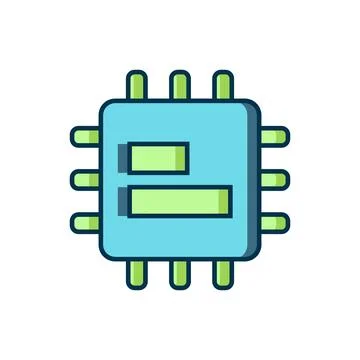 Filled outline Computer processor with microcircuits CPU icon isolated on w.. Illustrazione stock