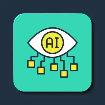 Filled outline Computer vision icon isolated on blue background. Technical Stock Illustration