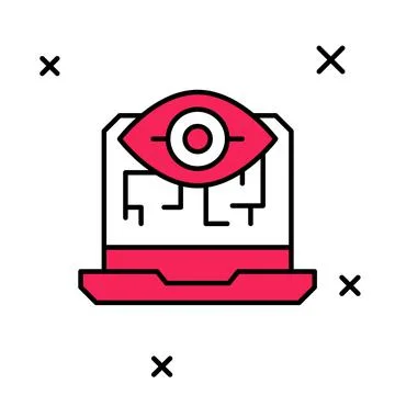 Filled outline Computer vision icon isolated on white background. Technical Stock Illustration