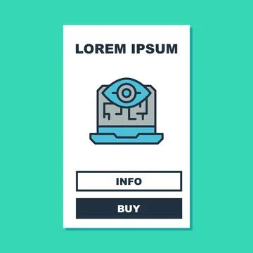 Filled outline Computer vision icon isolated on turquoise background. Technical Stock Illustration