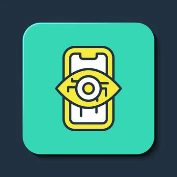 Filled outline Computer vision icon isolated on blue background. Technical Stock Illustration