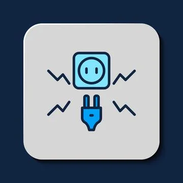 Filled outline Connecting electric plug with electricity spark icon isolate.. Stock Illustration