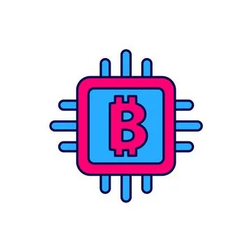 Filled outline CPU mining farm icon isolated on white background. Bitcoin sign 스톡 일러스트