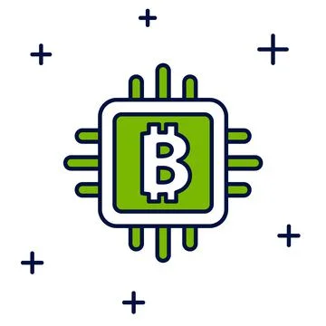 Filled outline CPU mining farm icon isolated on white background. Bitcoin sig Illustrazione stock