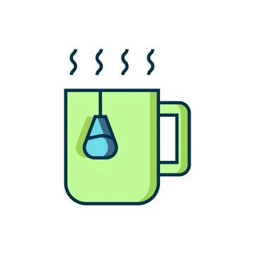 Filled outline Cup of tea with tea bag icon isolated on white background. F.. Stock Illustration