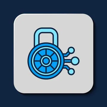 Filled outline Cyber security icon isolated on blue background. Closed padlock Stock Illustration