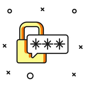 Filled outline Cyber security icon isolated on white background. Closed pad.. Illustrazione stock