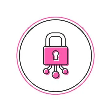 Filled outline Cyber security icon isolated on white background. Closed pad.. Illustrazione stock
