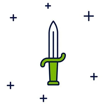 Filled outline Dagger icon isolated on white background. Knife icon. Sword with Stock Illustration