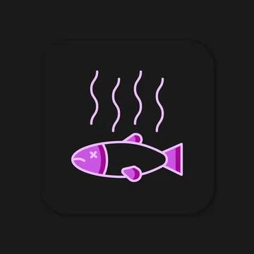 Filled outline Dead fish icon isolated on black background. Rotten fish. Fl.. Illustrazione stock