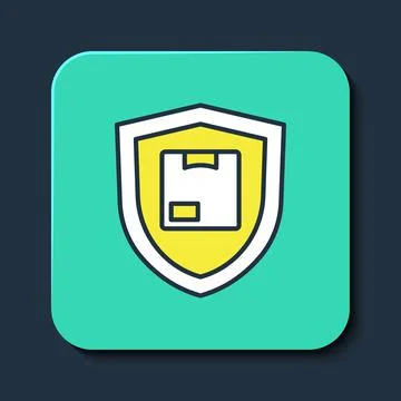 Filled outline Delivery security with shield icon isolated on blue background Stockillustratie