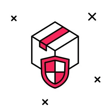 Filled outline Delivery security with shield icon isolated on white background Stock Illustration