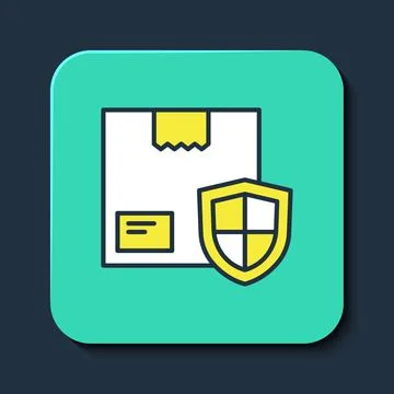 Filled outline Delivery security with shield icon isolated on blue background Stock Illustration