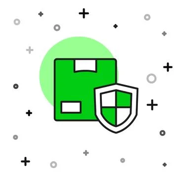 Filled outline Delivery security with shield icon isolated on white background Illustrazione stock