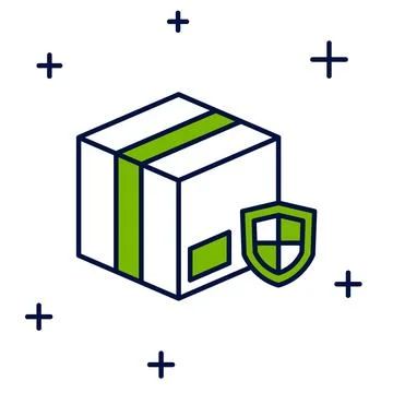 Filled outline Delivery security with shield icon isolated on white backgro.. Stockillustratie