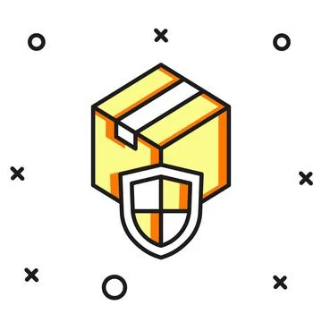 Filled outline Delivery security with shield icon isolated on white backgro.. Stock Illustration
