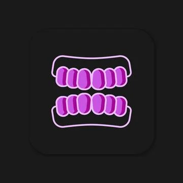 Filled outline Dentures model icon isolated on black background. Teeth of t.. Stock Illustration