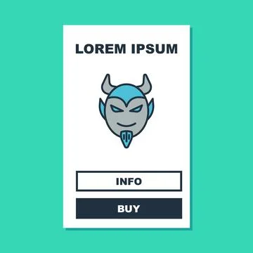 Filled outline Devil head icon isolated on turquoise background. Happy Halloween Stockillustratie