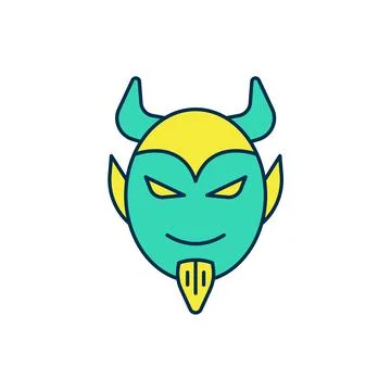 Filled outline Devil head icon isolated on white background. Happy Halloween Stock Illustration