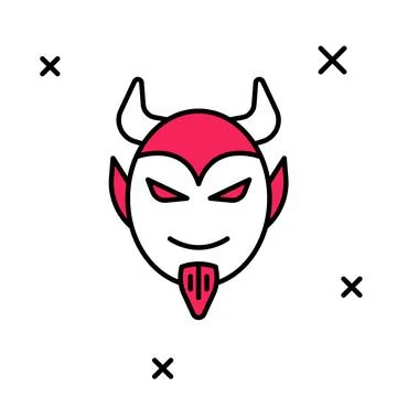 Filled outline Devil head icon isolated on white background. Happy Halloween Stock Illustration