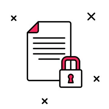 Filled outline Document and lock icon isolated on white background. File format Illustrazione stock