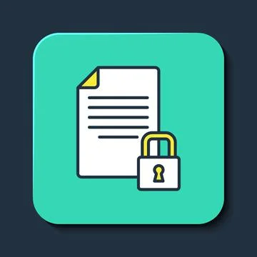 Filled outline Document and lock icon isolated on blue background. File format Illustrazione stock