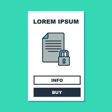 Filled outline Document and lock icon isolated on turquoise background. File Illustrazione stock