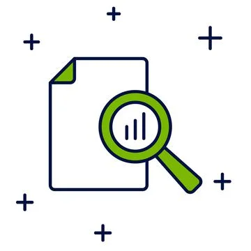 Filled outline Document with graph chart icon isolated on white background. R Illustrazione stock