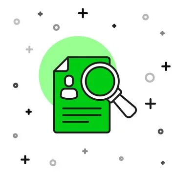 Filled outline Document, paper analysis magnifying glass icon isolated on white Stock Illustration