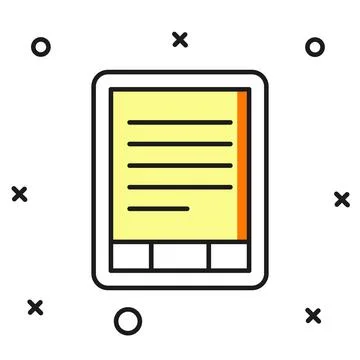 Filled outline E-Book reader icon isolated on white background. Flat filled.. Illustrazione stock