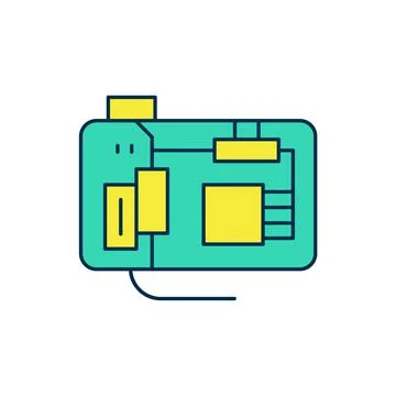 Filled outline Electronic computer components motherboard digital chip Stock Illustration