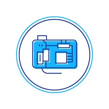 Filled outline Electronic computer components motherboard digital chip Illustrazione stock