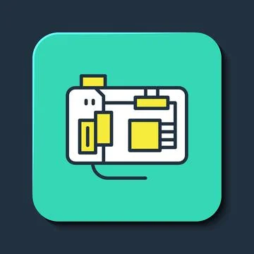 Filled outline Electronic computer components motherboard digital chip Stock Illustration