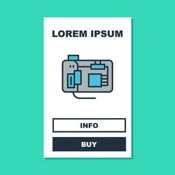 Filled outline Electronic computer components motherboard digital chip Stock Illustration