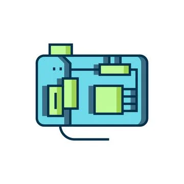 Filled outline Electronic computer components motherboard digital chip inte.. Stock-Illustration