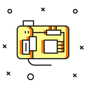 Filled outline Electronic computer components motherboard digital chip inte.. Stock Illustration
