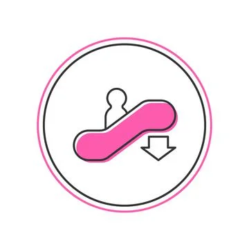 Filled outline Escalator down icon isolated on white background.  Vector Stock Illustration