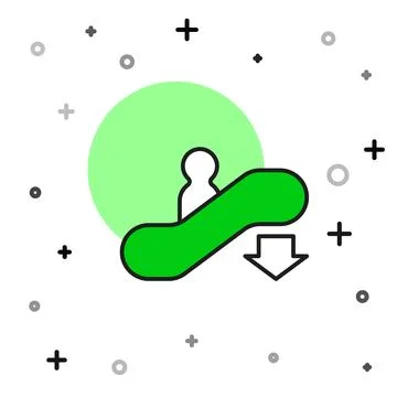 Filled outline Escalator down icon isolated on white background. Vector Stock Illustration