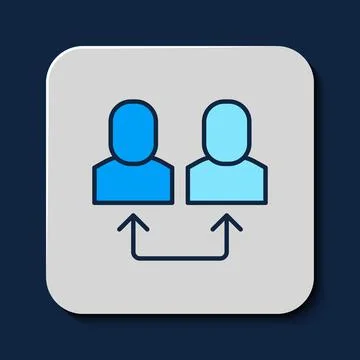 Filled outline Exchange work icon isolated on blue background. Information ex Illustrazione stock
