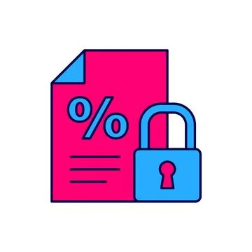 Filled outline Finance document and lock icon isolated on white background Illustrazione stock