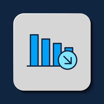 Filled outline Financial growth decrease icon isolated on blue background Stock Illustration