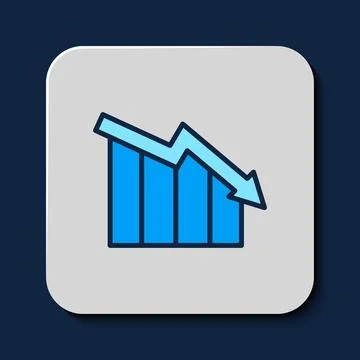 Filled outline Financial growth decrease icon isolated on blue background. .. Stock Illustration